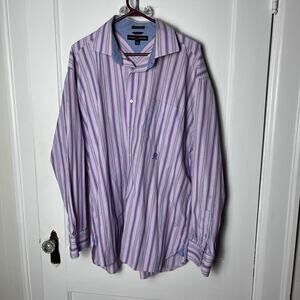 VTG Tommy Hilfiger Oversized Purple Striped Crest Casual Button Down Shirt XL